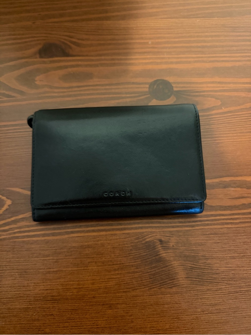 Coach Black Leather Compact Fold Wallet